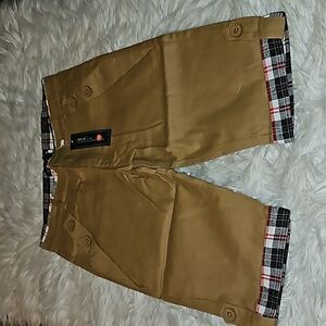 Delie Brown Shorts – Plaid Cuffs, Button Detail, NWT, EU Large (Fits Medium)